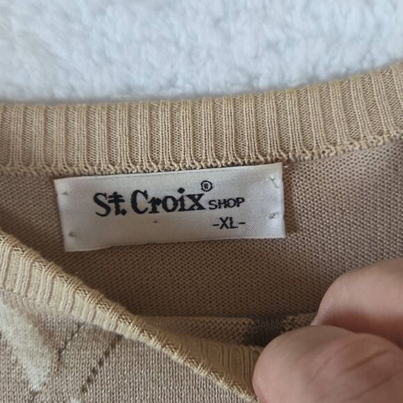 St. Croix Men's Diamond Pattern Crew Neck Pullover Sweater Tan XL - Picture 2 of 5